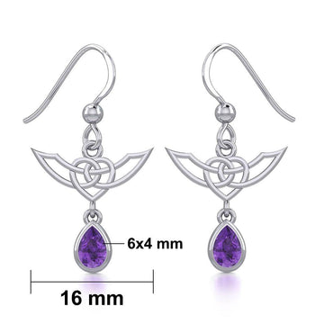 Celtic Knotwork Silver Earrings with Dangling Gemstone TER1933 - Jewelry